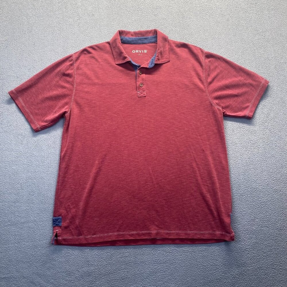 Orvis Shirt Mens Large Red Polo Fish Outdoors Hiking Vintage HeavyWeight